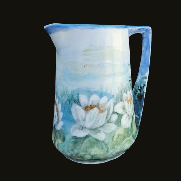 Antique Hand Painted Rosenthal Water Lily Porcelain Creamer Pitcher Art Nouveau - Picture 2 of 10